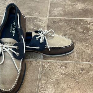 Sperry Blue and Gray Boat Shoes with Moccasin Construction